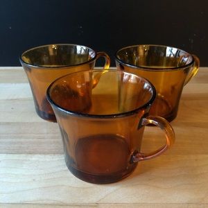 Set of 3 small Duralex amber mugs